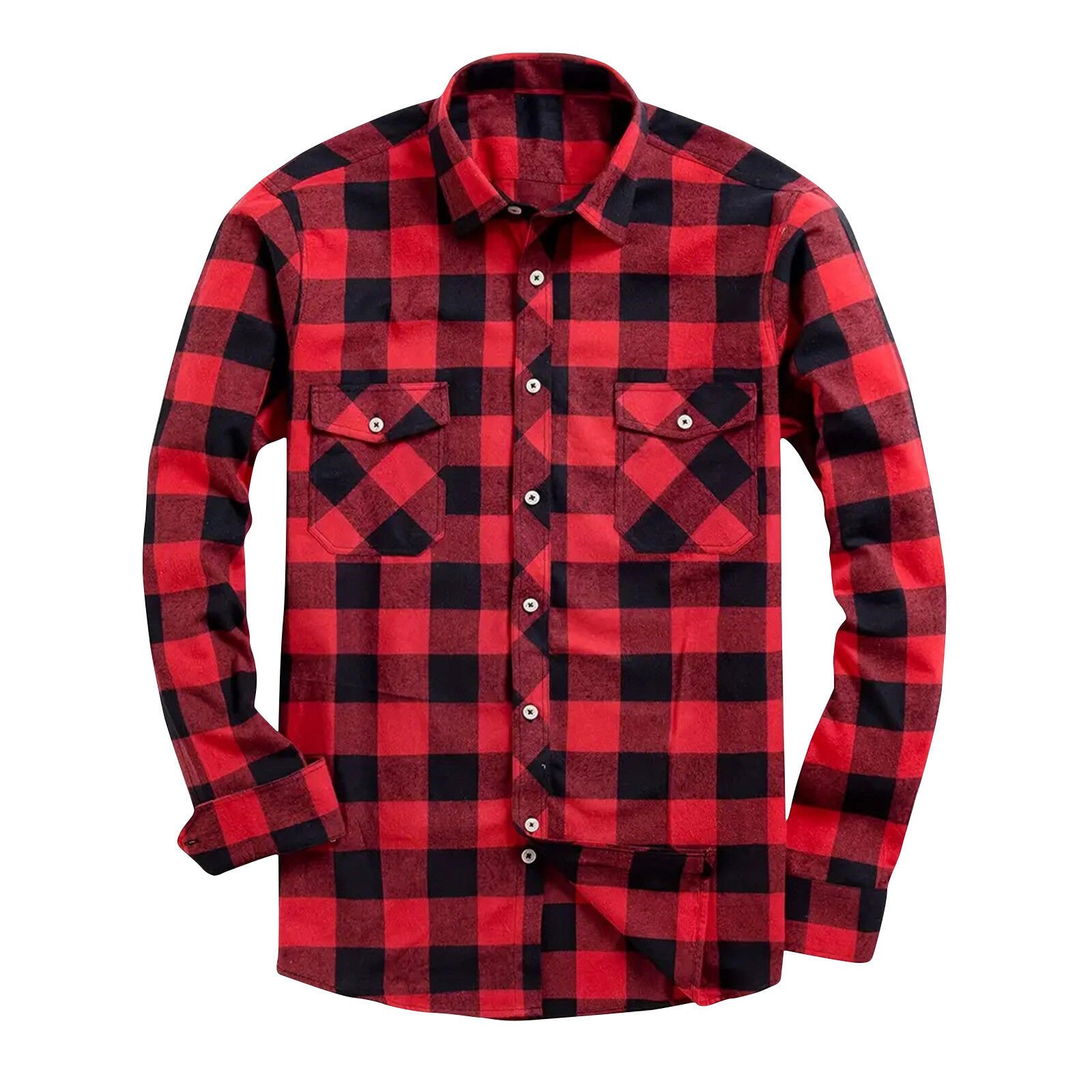 Classic Button down Regular Fit Long Sleeve Plaid Flannel Casual Shirts