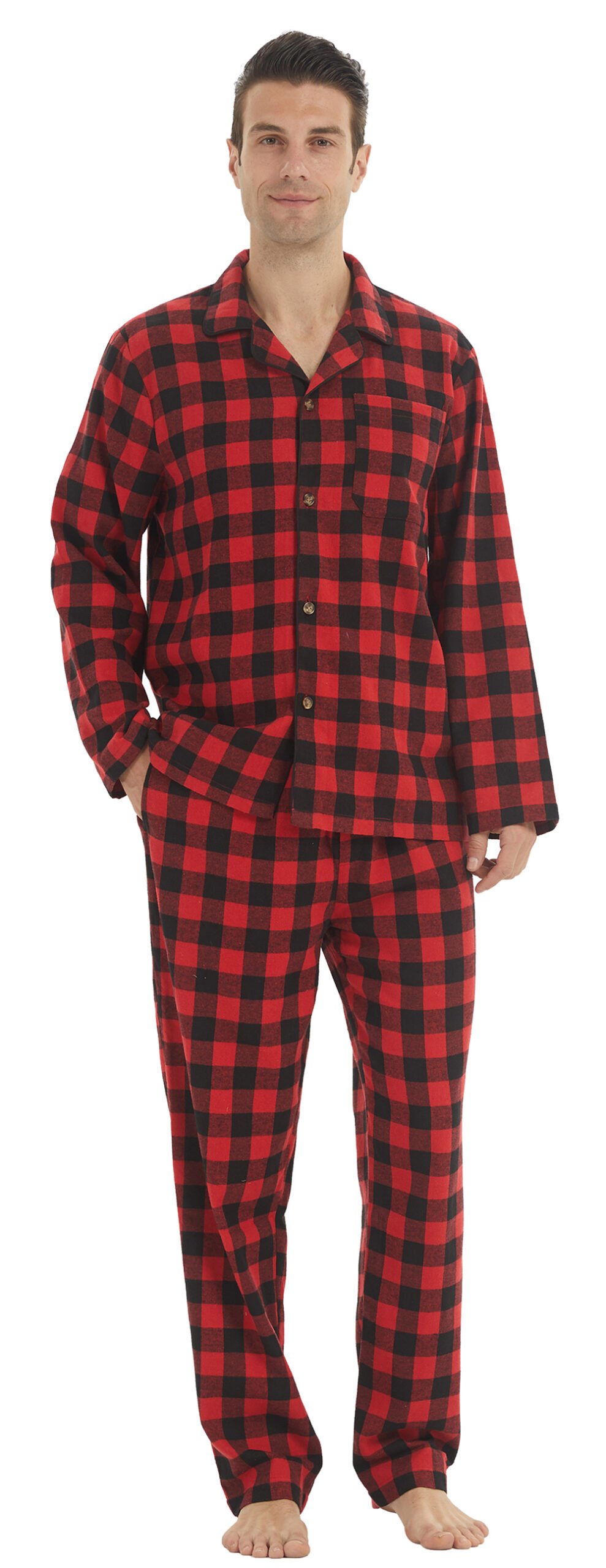 Mens Cotton Plaid Flannel Pajamas Set - Image 2