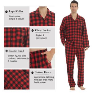 Mens Cotton Plaid Flannel Pajamas Set