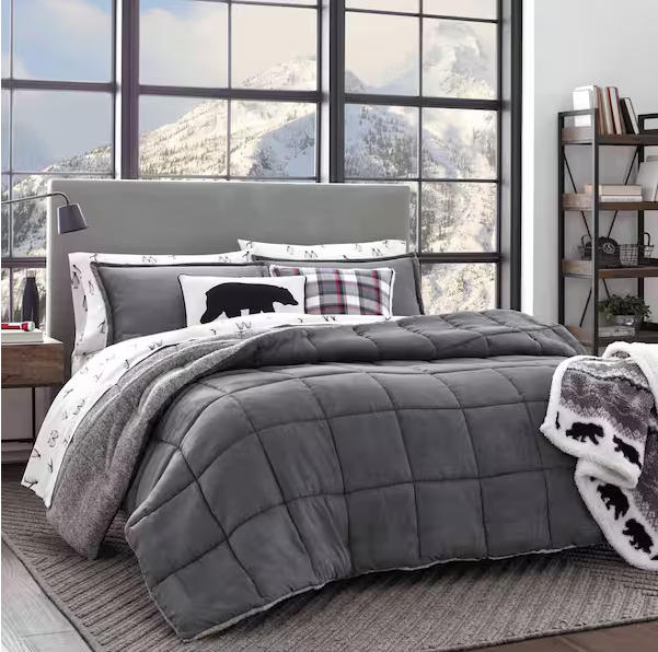 Sherwood 3-Piece Gray Solid Microsuede Comforter Set