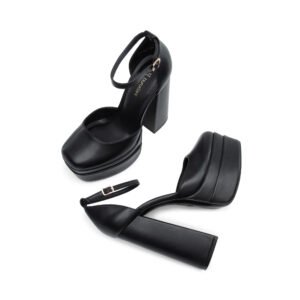 High Chunky Platform Block Square Toe Ankle Strap Shoes