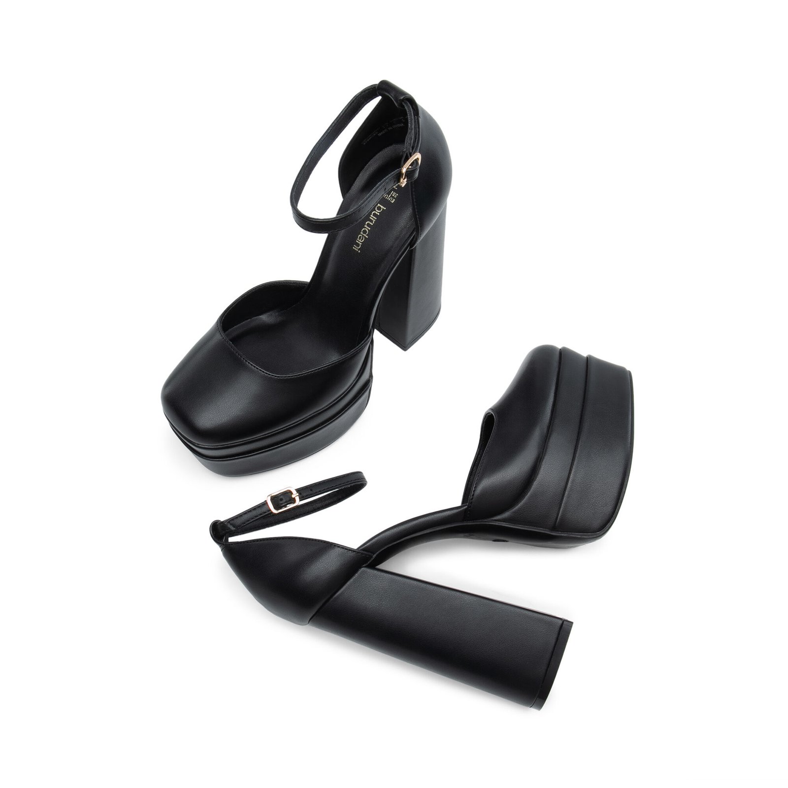 High Chunky Platform Block Square Toe Ankle Strap Shoes