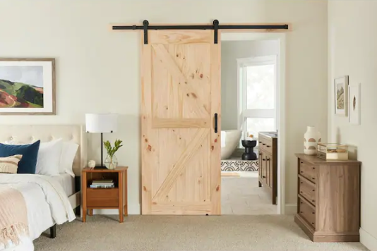 Knotty Pine Wood Interior Sliding Barn Door Slab with Hardware Kit