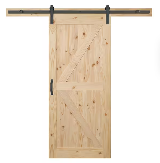 Knotty Pine Wood Interior Sliding Barn Door Slab with Hardware Kit - Image 3