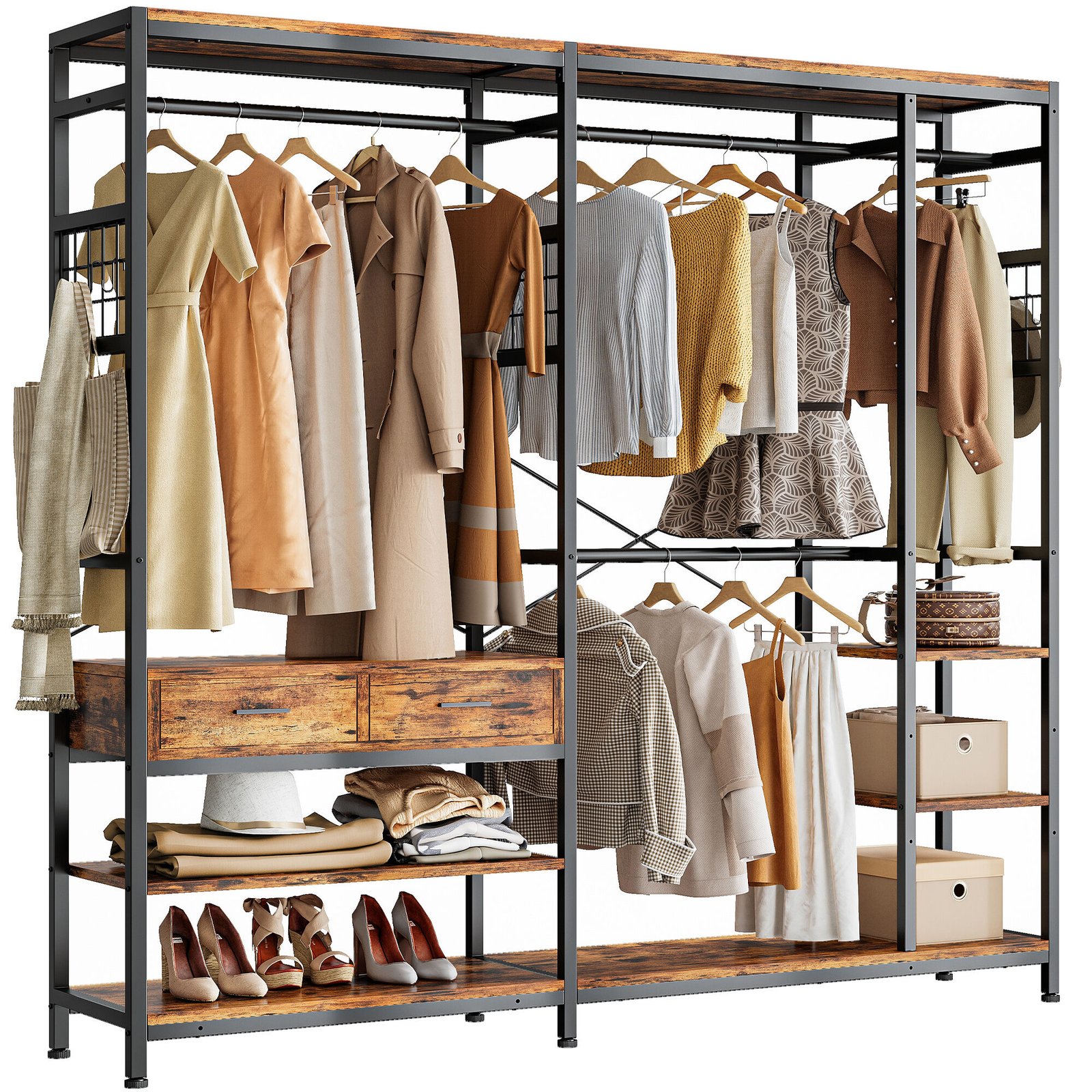 L Shaped Clothing Rack Corner Closet System in Vintage Brown - Image 4