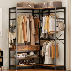 L Shaped Clothing Rack Corner Closet System in Vintage Brown