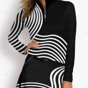 Long Sleeve Golf Polo Shirt in Stripes
