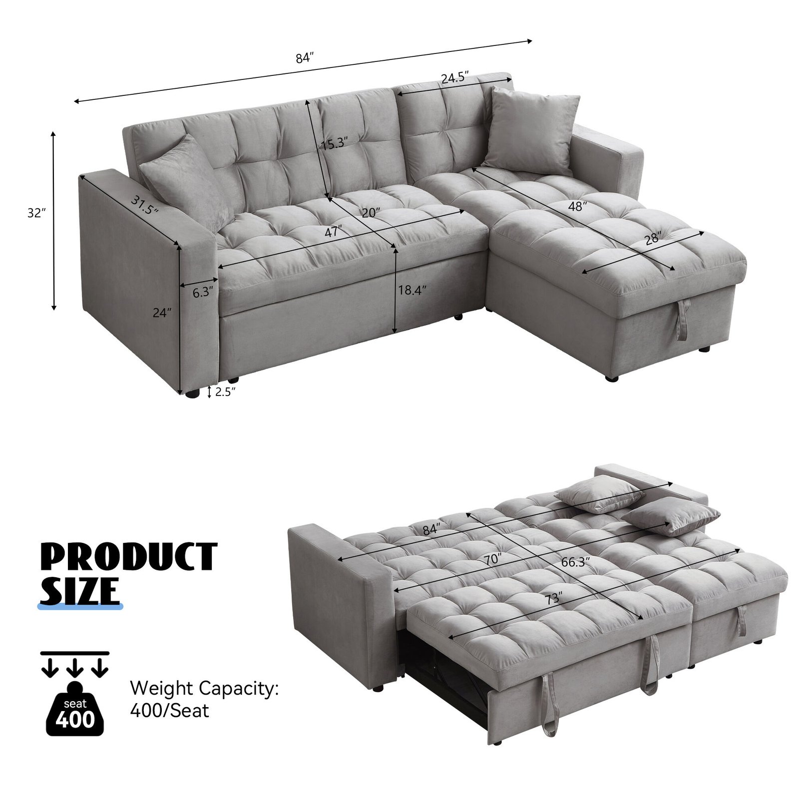 Muumblus Convertible Sleeper Sofa Bed with Storage Chaise - Image 5