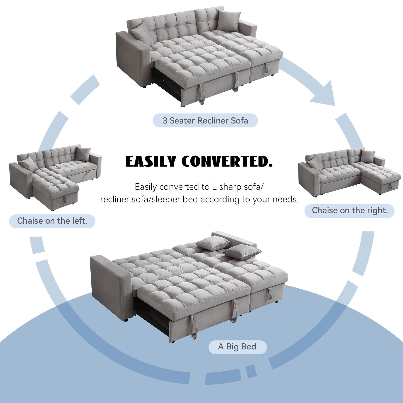 Muumblus Convertible Sleeper Sofa Bed with Storage Chaise - Image 2