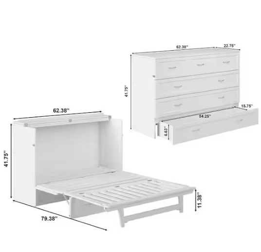 Northfield White Solid Wood Frame Murphy Bed Chest with Mattress and Built in Charging Station - Image 2