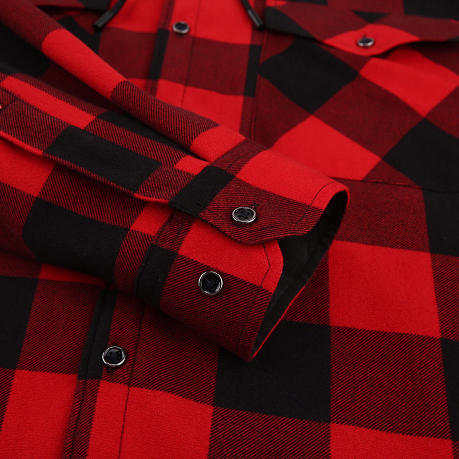 Plaid Sherpa Lined Long Sleeve Fleece Zip Up Hoodie - Image 4