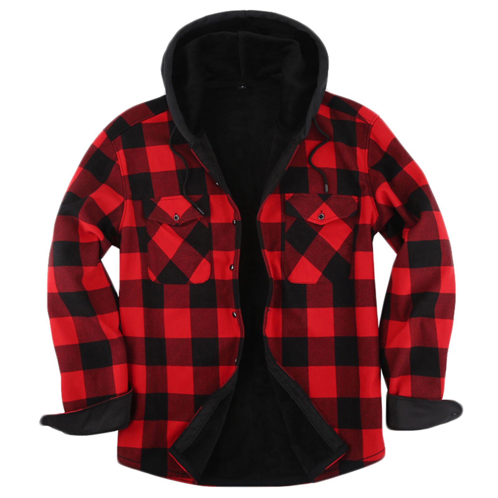 Plaid Sherpa Lined Long Sleeve Fleece Zip Up Hoodie