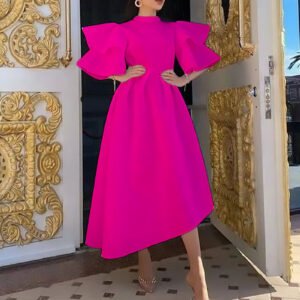 Round Neck 3/4 Sleeve Dress Hem Dress Long Dress