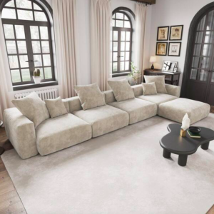 Square Arm Corduroy Velvet U-Shaped Free Combination Sofa with Ottoman