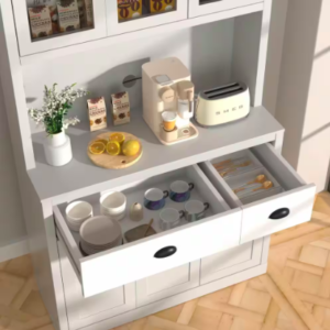 White Kitchen Pantry Cabinet Storage with Adjustable Shelves, Buffet Cupboard and Microwave Stand