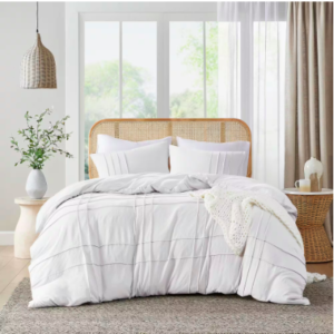 White Soft Microfiber Washed Pleated Duvet Cover Set