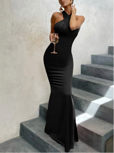 Black Formal Bodycon Backless Halter Neck Sleeveless Party Dress