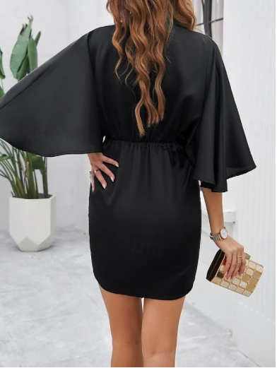 Black Mini Ruched Dress - Image 4