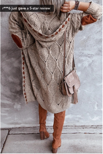 Cardigan Hooded Cable Knit Lace up Jacket - Image 2