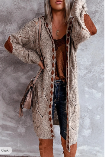 Cardigan Hooded Cable Knit Lace up Jacket - Image 3