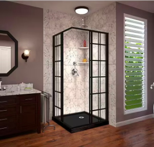 French Framed Shower Enclosure and Shower Base Kit in Matte Black