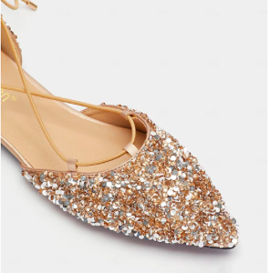 Glitter Pointed Toe Lace-Up Flats