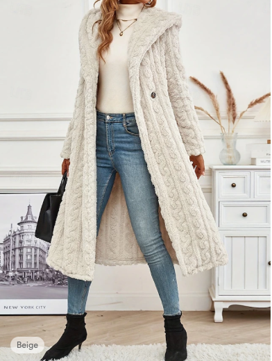 Hooded Longline Cable Knit Jacket