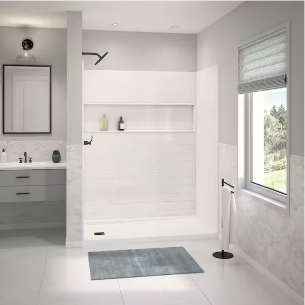 Alcove Subway Tile Shower Wall Kit in White