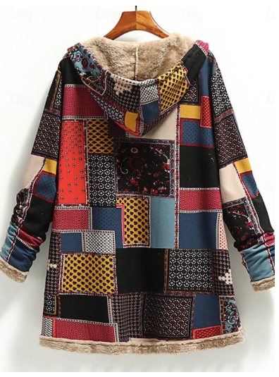 Vintage Style Long Sleeve Print Color Block Jacket - Image 2