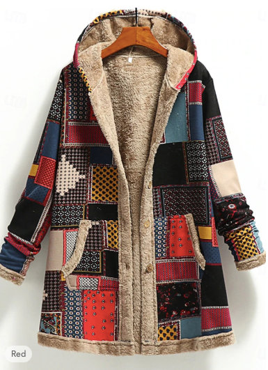 Vintage Style Long Sleeve Print Color Block Jacket