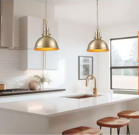 Belle 60-Watt 1-Light Cool Brass Modern Pendant Light with Cool Brass Shade - Image 4