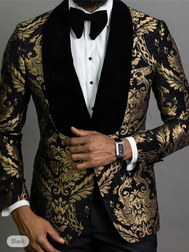 Black Men's Party Print Blazer - Image 4