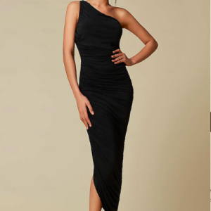 Elegant Ruched One Shoulder Elegant Midi Dress