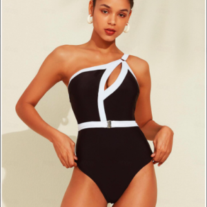 Hepburn Contrast Hole One Shoulder Swimsuit