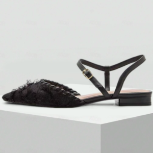 Low Heel Slingback Fringed Flats