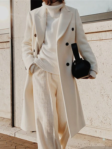 Women's Overcoat Long Double Breasted Lapel Trench Pea Coat - Image 3