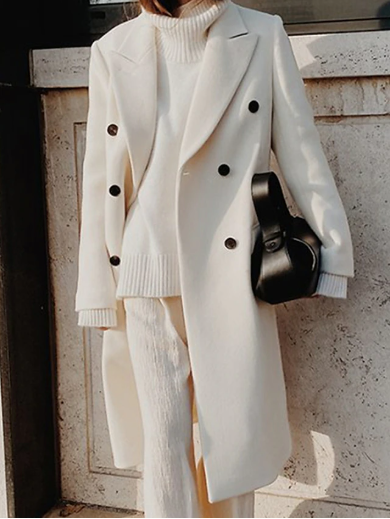 Women's Overcoat Long Double Breasted Lapel Trench Pea Coat - Image 4