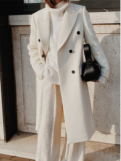 Women's Overcoat Long Double Breasted Lapel Trench Pea Coat - Image 2