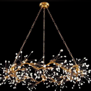 John Richard Waving 12-Light Gold Leaf White Round Pendant