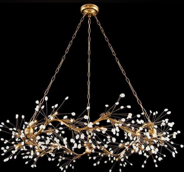 John Richard Waving 12-Light Gold Leaf White Round Pendant