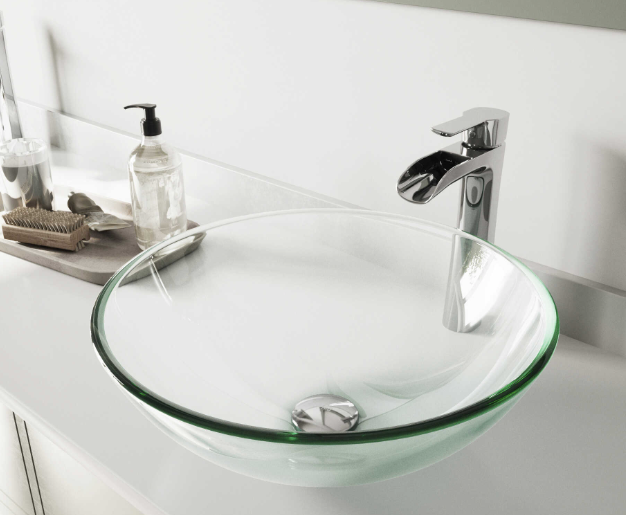 Vigo Crystalline Iridescent 17" Round Vessel Bathroom Sink with Chrome 1-Lever Niko Faucet and Drain - Image 2