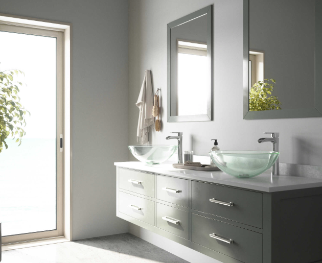 Vigo Crystalline Iridescent 17" Round Vessel Bathroom Sink with Chrome 1-Lever Niko Faucet and Drain