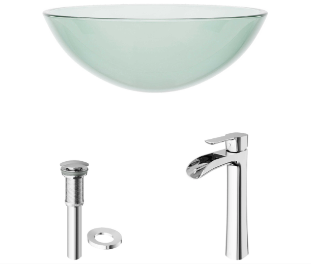 Vigo Crystalline Iridescent 17" Round Vessel Bathroom Sink with Chrome 1-Lever Niko Faucet and Drain - Image 3