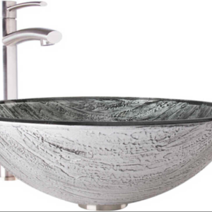 Vigo Titanium Glass Round Vessel Bathroom Sink with Milo Faucet and Pop-Up Drain