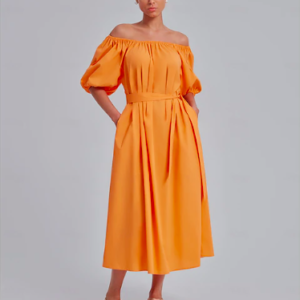 Puff Sleeve Off Shoulder Midi Dress