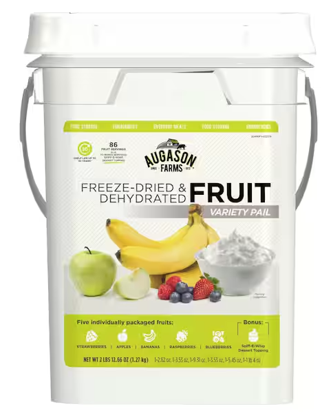 AUGASON FARMS Freeze-Dried Fruit Variety Pail Emergency Food Supply 6 Varieties 4 Gal. Pail 30 Year Shelf Life 91