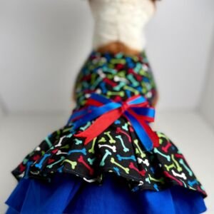 Handmade Cotton Small Dog Dress – Bone Print Puppy Outfit size small