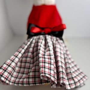 Handmade Cotton Small Dog Dress – Plaid Puppy Outfit with Bow