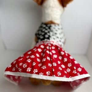 Handmade Cotton Puppy Dress - Red Paw Print Outfit, Small Dog