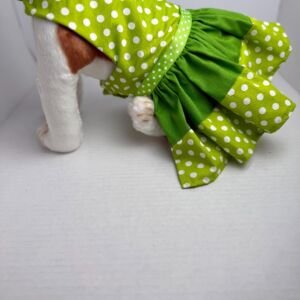 Handmade Cotton Dog Dress - Lime Green Poka dot Puppy Outfit, Size Small